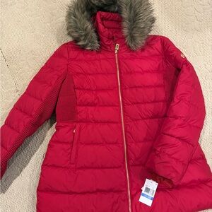 MICHAEL Michael Kors Red Ski Jacket with Faux Fur Trim